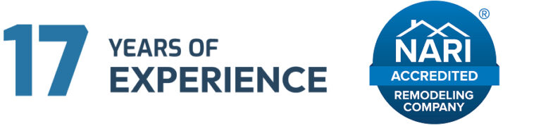 NARI accredited remodeling company badge with 17 years of experience